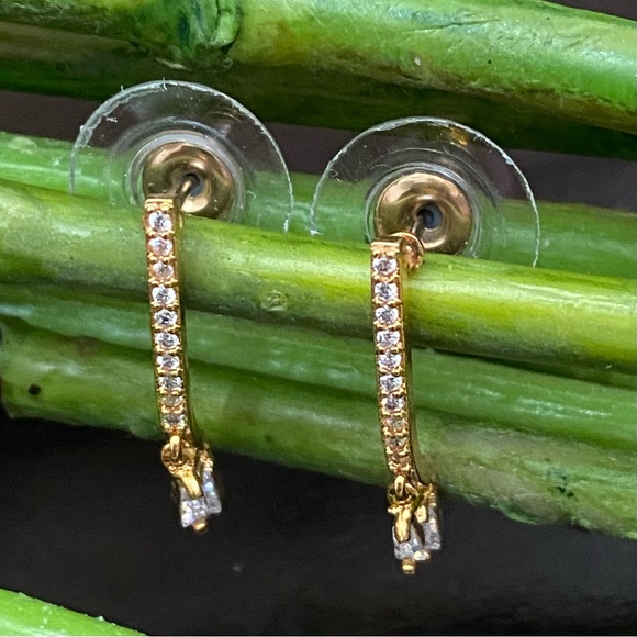 CRISTALLO CZ Cubic Zirconia Pave Gold-tone Drop Earrings - Picture 4 of 12